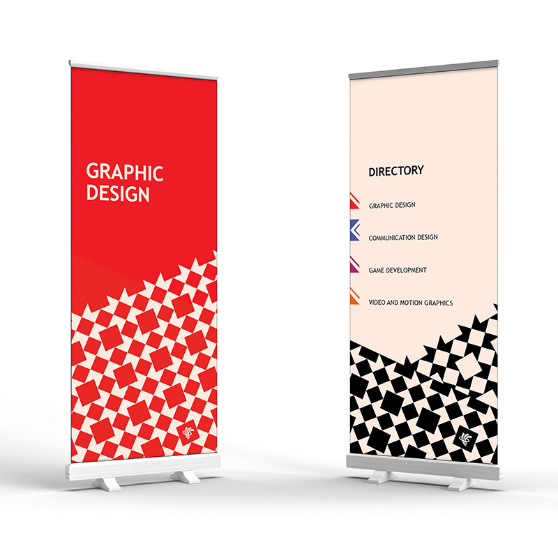 A set of two banners that would be used as wayfinding at the Tapestry event